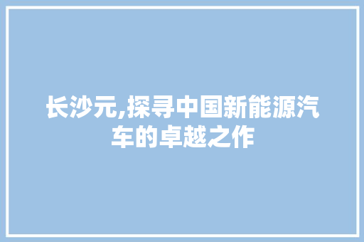 长沙元,探寻中国新能源汽车的卓越之作