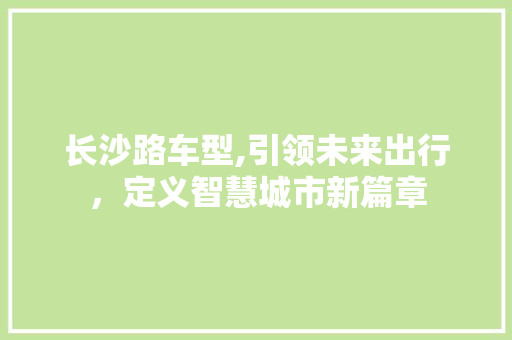 长沙路车型,引领未来出行，定义智慧城市新篇章