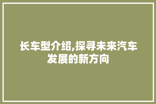 长车型介绍,探寻未来汽车发展的新方向