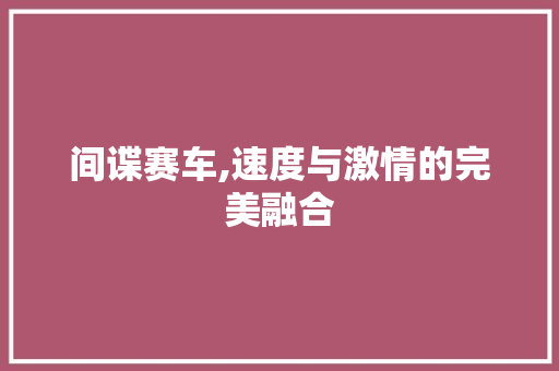 间谍赛车,速度与激情的完美融合