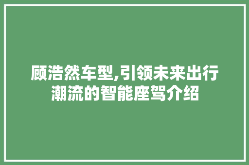 顾浩然车型,引领未来出行潮流的智能座驾介绍 车身配件