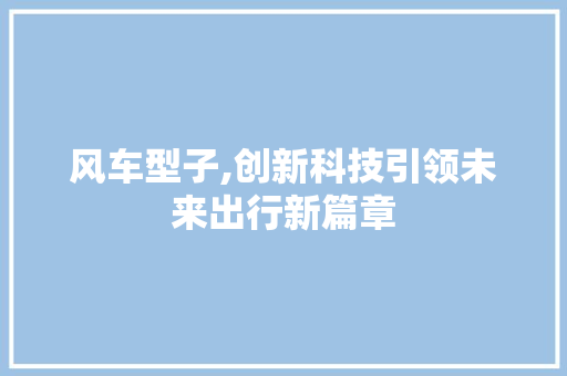 风车型子,创新科技引领未来出行新篇章