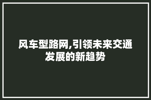 风车型路网,引领未来交通发展的新趋势