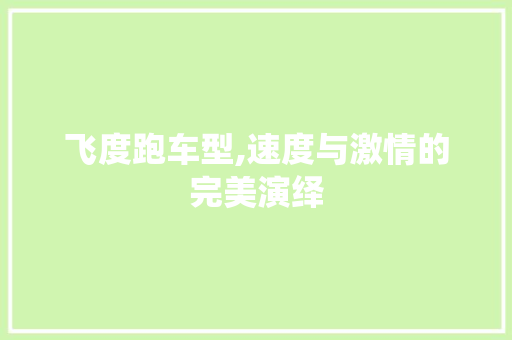 飞度跑车型,速度与激情的完美演绎
