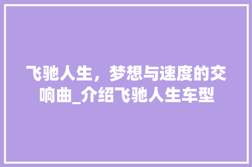 飞驰人生，梦想与速度的交响曲_介绍飞驰人生车型