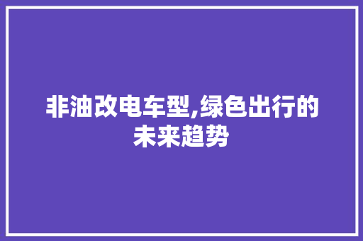 非油改电车型,绿色出行的未来趋势