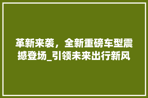 革新来袭，全新重磅车型震撼登场_引领未来出行新风尚