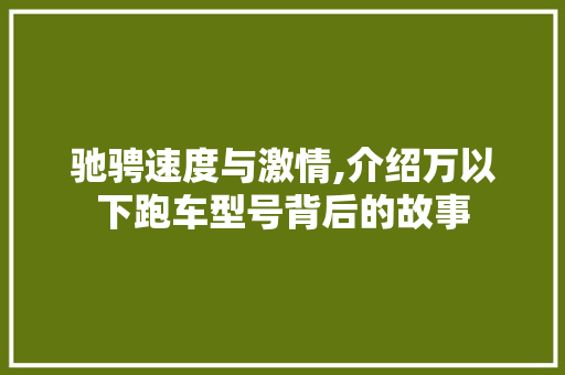 驰骋速度与激情,介绍万以下跑车型号背后的故事