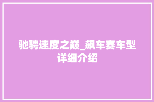 驰骋速度之巅_飙车赛车型详细介绍