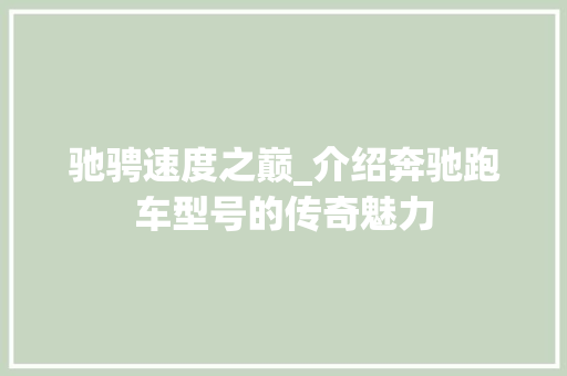 驰骋速度之巅_介绍奔驰跑车型号的传奇魅力