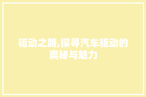 驱动之路,探寻汽车驱动的奥秘与魅力