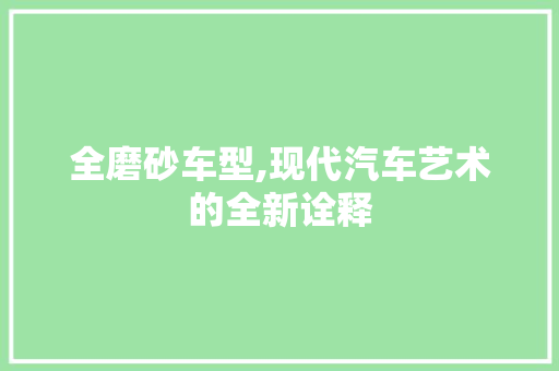 全磨砂车型,现代汽车艺术的全新诠释