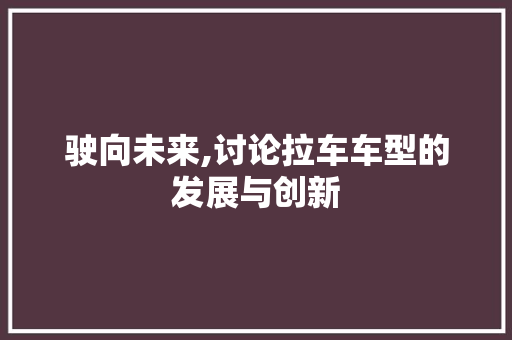 驶向未来,讨论拉车车型的发展与创新
