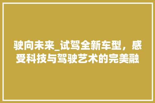 驶向未来_试驾全新车型，感受科技与驾驶艺术的完美融合 变速箱配件
