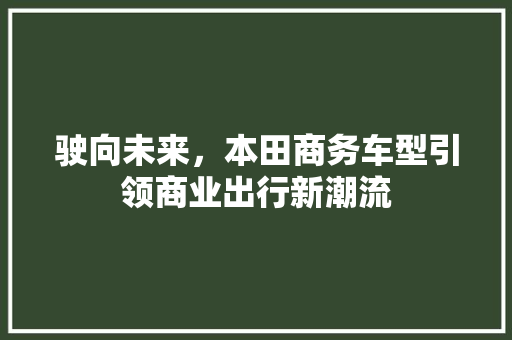 驶向未来，本田商务车型引领商业出行新潮流