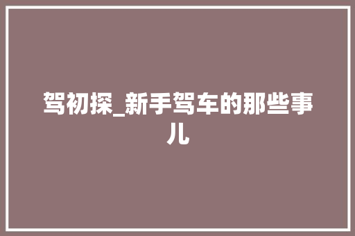 驾初探_新手驾车的那些事儿