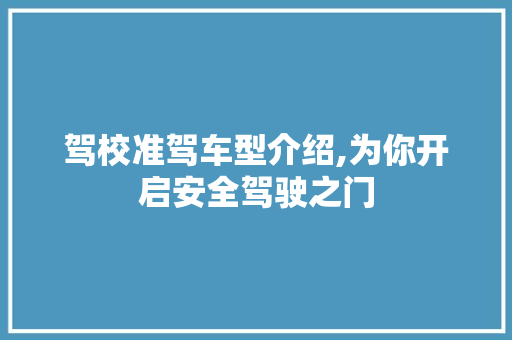 驾校准驾车型介绍,为你开启安全驾驶之门