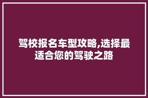 驾校报名车型攻略,选择最适合您的驾驶之路