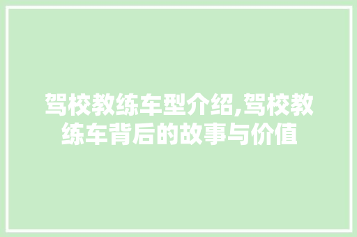 驾校教练车型介绍,驾校教练车背后的故事与价值