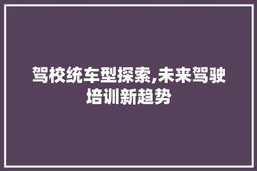 驾校统车型探索,未来驾驶培训新趋势
