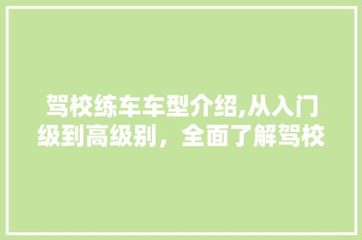 驾校练车车型介绍,从入门级到高级别，全面了解驾校练车车型