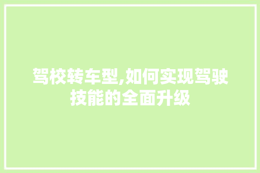 驾校转车型,如何实现驾驶技能的全面升级
