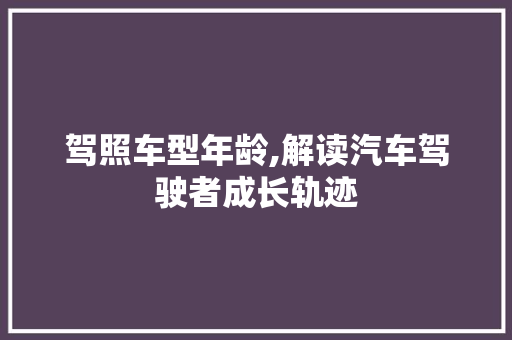 驾照车型年龄,解读汽车驾驶者成长轨迹