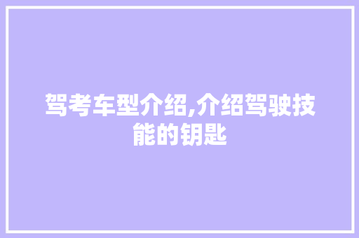 驾考车型介绍,介绍驾驶技能的钥匙