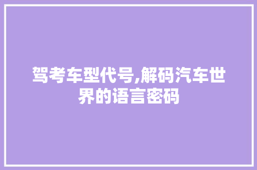 驾考车型代号,解码汽车世界的语言密码