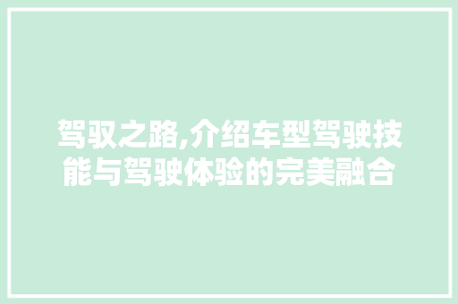 驾驭之路,介绍车型驾驶技能与驾驶体验的完美融合