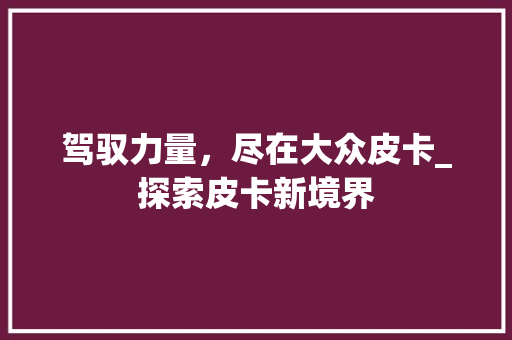 驾驭力量，尽在大众皮卡_探索皮卡新境界