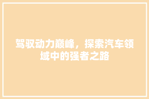 驾驭动力巅峰，探索汽车领域中的强者之路 车身配件