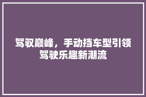 驾驭巅峰，手动挡车型引领驾驶乐趣新潮流