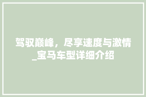 驾驭巅峰，尽享速度与激情_宝马车型详细介绍