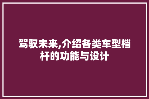驾驭未来,介绍各类车型档杆的功能与设计