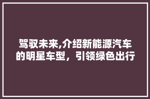 驾驭未来,介绍新能源汽车的明星车型，引领绿色出行新潮流