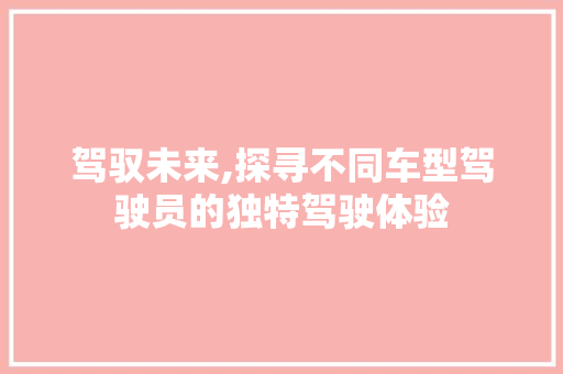 驾驭未来,探寻不同车型驾驶员的独特驾驶体验