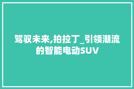 驾驭未来,拍拉丁_引领潮流的智能电动SUV
