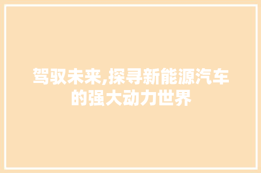 驾驭未来,探寻新能源汽车的强大动力世界