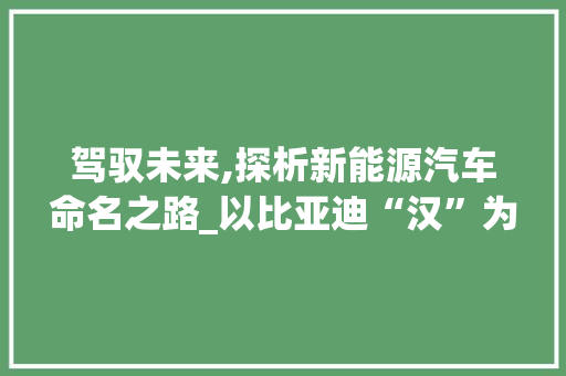 驾驭未来,探析新能源汽车命名之路_以比亚迪“汉”为例