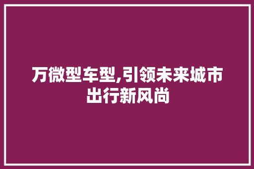 万微型车型,引领未来城市出行新风尚
