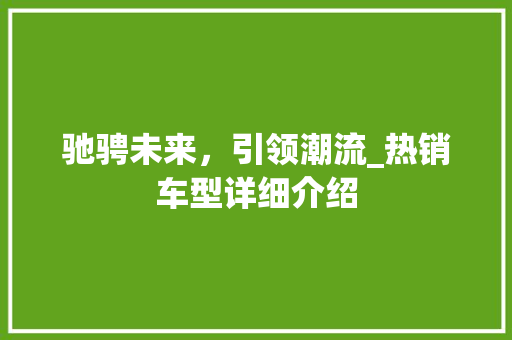 驰骋未来，引领潮流_热销车型详细介绍