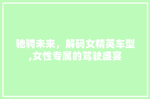 驰骋未来，解码女精英车型,女性专属的驾驶盛宴