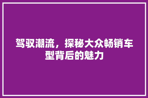 驾驭潮流，探秘大众畅销车型背后的魅力