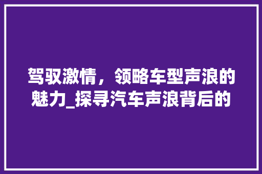驾驭激情，领略车型声浪的魅力_探寻汽车声浪背后的故事