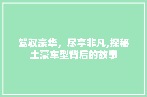 驾驭豪华，尽享非凡,探秘土豪车型背后的故事