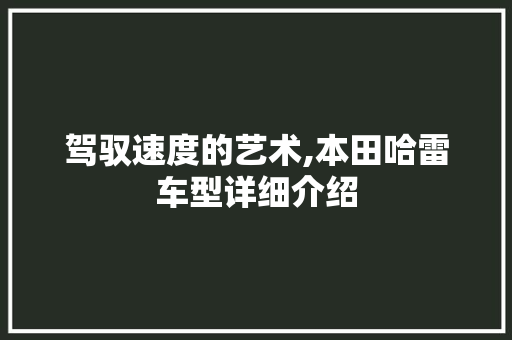 驾驭速度的艺术,本田哈雷车型详细介绍