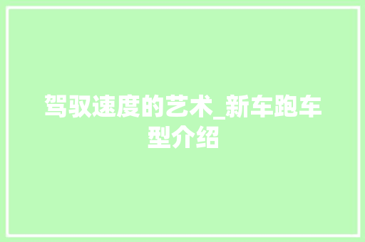 驾驭速度的艺术_新车跑车型介绍