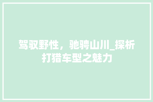 驾驭野性，驰骋山川_探析打猎车型之魅力