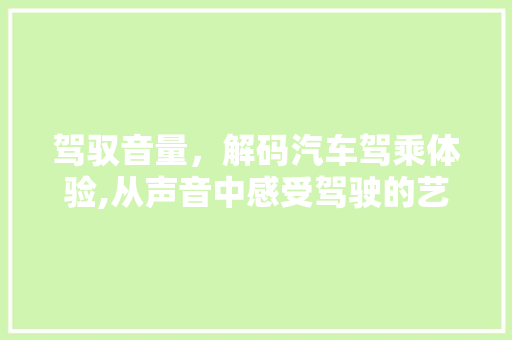 驾驭音量，解码汽车驾乘体验,从声音中感受驾驶的艺术